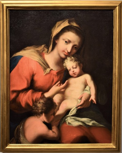 Vierge à l'Enfant avec le petit Saint Jean - Atelier Jacopo AmigonI (1682-1752) - Tableaux et dessins Style Louis XIV